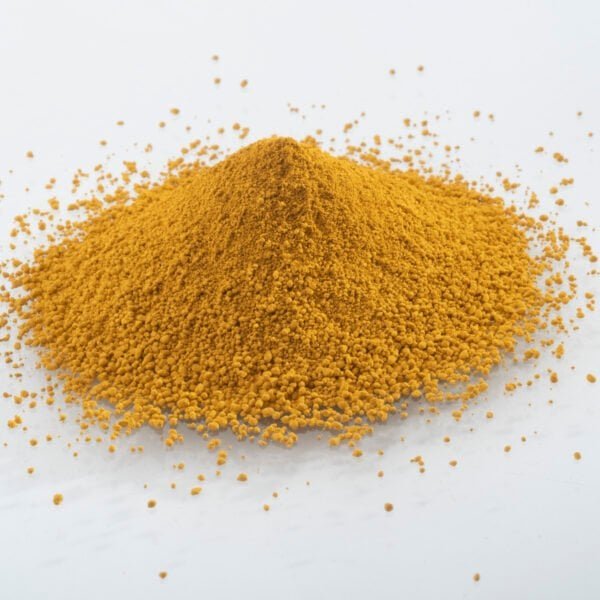 Yellow iron oxide pigment powder for industrial use.